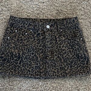 Worn Once Leopard Print Mini Denim Skirt